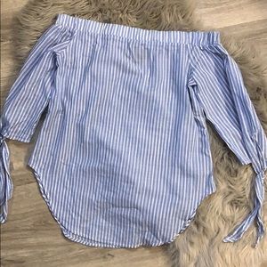 Blue and white with eyelet stripes top